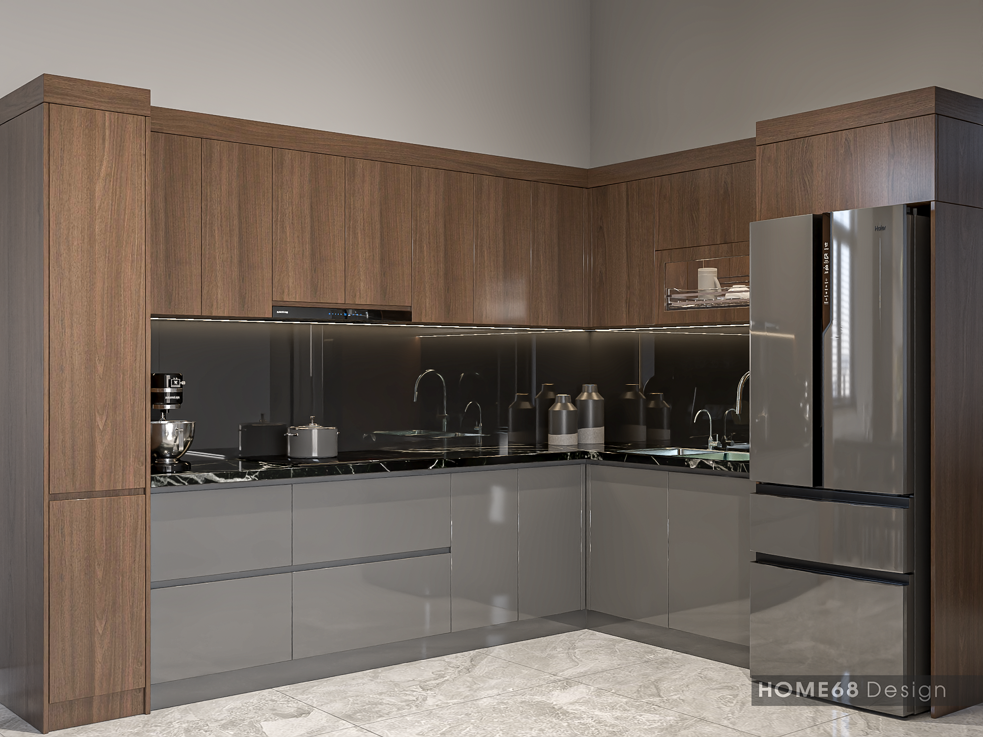 Tủ bếp Nhựa Picomat bề mặt melamine kết hợp Acrylic tại Tiên Lãng, Hải Phòng - CĐT Chị Nga