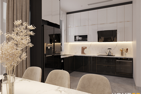 Tủ bếp nhựa Picomat cánh kính cường lực cao cấp nhà anh Hải tại Vinhomes Marina Hải Phòng