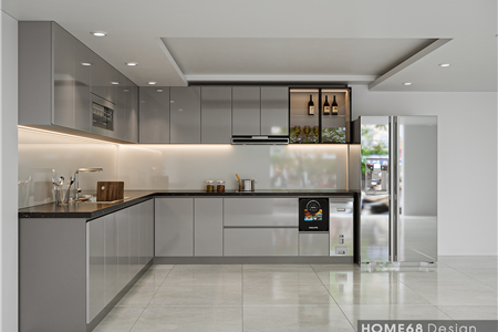 Tủ bếp nhựa picomat cánh phủ Acrylic đẹp, hiện đại - CĐT chị Giang tại Vạn Mỹ, Hải Phòng