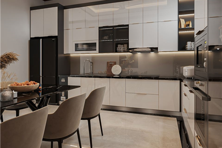 Tủ bếp nhựa Picomat cánh kính cường lực hợp kim nhôm nhà anh Phúc tại Hải Phòng
