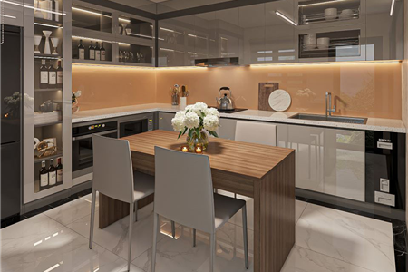 Tủ bếp nhựa Picomat cánh phủ Acrylic hiện đại nhà chị Hạnh tại Lê Thánh Tông - Hải Phòng