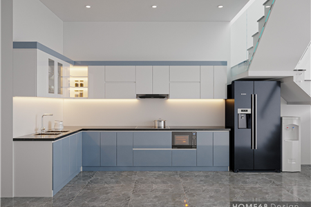Tủ bếp nhựa Picomat cánh phủ Acrylic đẹp, hiện đại nhà anh Tình tại An Dương - Hải Phòng