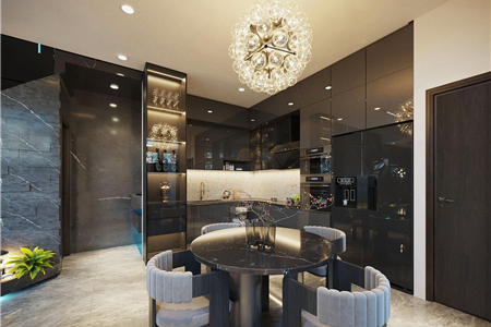 Tủ bếp nhựa picomat cánh phủ acrylic kết hợp hệ cánh kính cường lực tại Hải Dương - CĐT anh Nam
