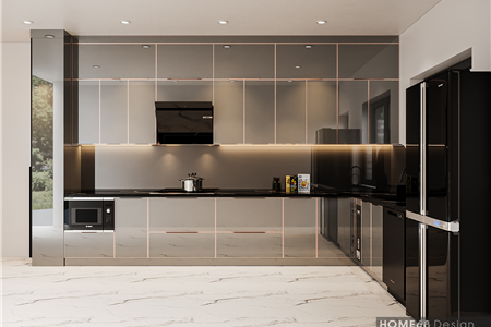 Tủ bếp khung inox 304 cánh kính nhà chị Huyền tại Hải Phòng