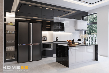 Tủ bếp Acrylic bóng gương sang trọng nhà chị Huyền tại Làng Quốc Tế Việt Kiều Hải Phòng