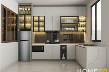 Tủ bếp nhựa Picomat cánh phủ Acrylic nhà anh Chung tại An Dương, Hải Phòng