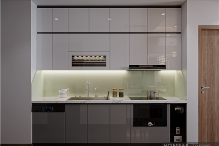 Tủ bếp nhựa Picomat cánh phủ Acrylic sang trọng tại Hoàng Huy Commerece - Hải Phòng