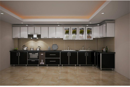 TỦ BẾP INOX CÁNH KÍNH CHỮ L