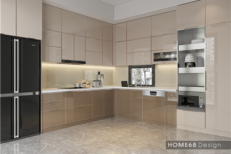 Tủ bếp inox cánh kính cường lực tại Kiến Thụy, Hải Phòng - CĐT Anh Tuấn