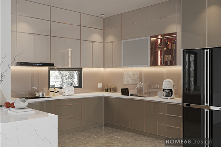 Tủ bếp inox cánh kính cường lực tại Vinhomes Imperia - CĐT Chú Phúc