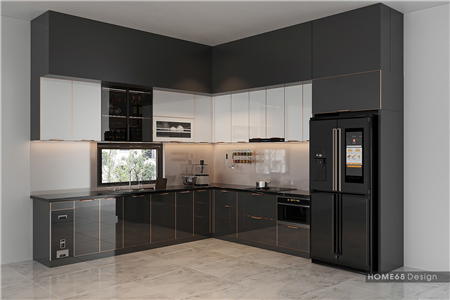 Tủ bếp inox 304 cánh kính cường lực tại Hải Dương - CĐT Chị Oanh