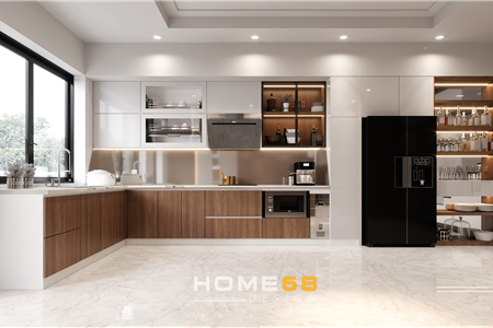 Tủ bếp Acrylic, khung nhựa Picomat nhà chị Hường tại Cựu Viên, Kiến An, Hải Phòng