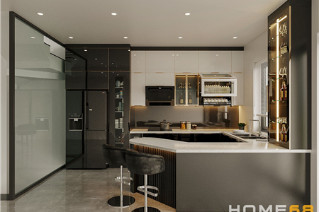 Tủ bếp khung nhựa Picomat cánh kính nhà cô Nhàn tại Dương Kinh, Hải Phòng
