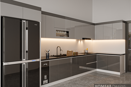 Mẫu tủ bếp nhựa Picomat cánh phủ Acrylic tại nhà anh Huy tại An Dương, Hải Phòng