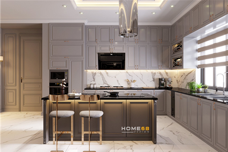 Tủ bếp tân cổ điển sang trọng nhà chị Hồng tại Dương Kinh, Hải Phòng