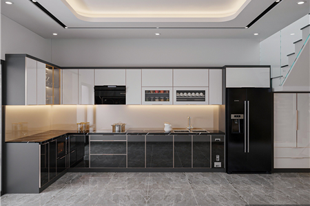 Tủ bếp inox cánh kính cường lực nhà chị Ngọc tại Thủy Nguyên, Hải Phòng