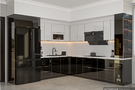 Tủ bếp inox cánh kính cường lực tại Chùa Hàng, Hải Phòng - CĐT Cô Đào