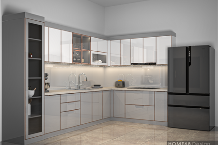 Tủ bếp inox cánh kính cường lực tại Phúc Lộc, Hải Phòng - CĐT Anh Khánh