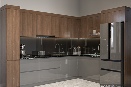 Tủ bếp Nhựa Picomat bề mặt melamine kết hợp Acrylic tại Tiên Lãng, Hải Phòng - CĐT Chị Nga