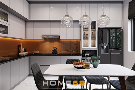 Tủ bếp nhựa picomat cánh phủ acrylic nhà chị Hương tại Phủ Thượng Đoạn, Hải Phòng