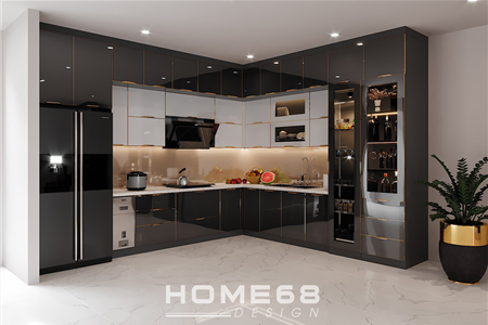 Tủ bếp cánh kính nhà chị Lan - dự án Vinhomes Riverside Hải Phòng