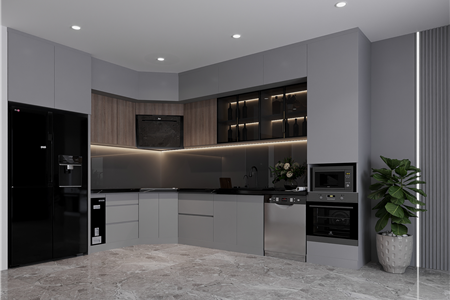 Tủ bếp khung nhựa Picomat cánh dán Laminate- CĐT chị Vân Anh tại Tô Hiệu, Hải Phòng